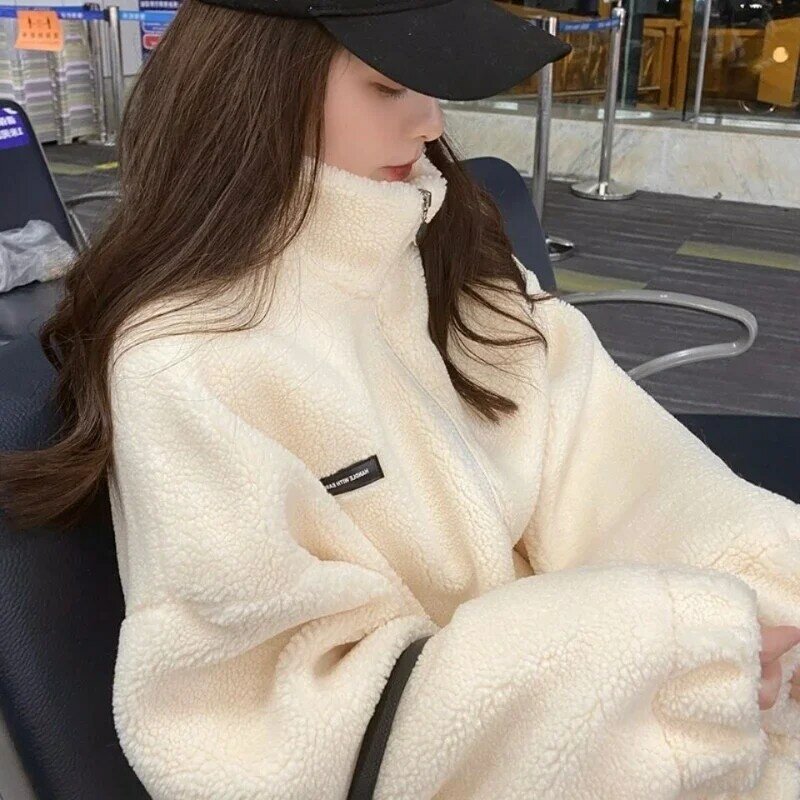 2022 nowy sweter z jagnięcymi włosami mały pachnący wiatr gruba powłoka wiosenny i jesienny damski Top damski w stylu Vintage styl hongkongu