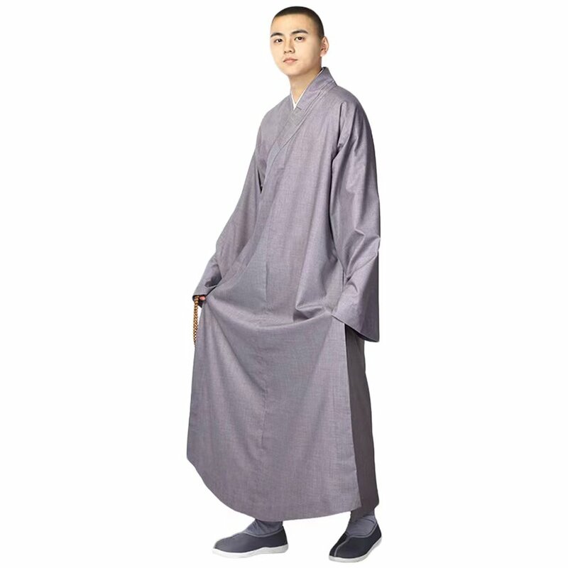 Lateronon verão budista shaolin monge robe algodão longo vestes vestido kung fu uniformes de artes marciais roupas
