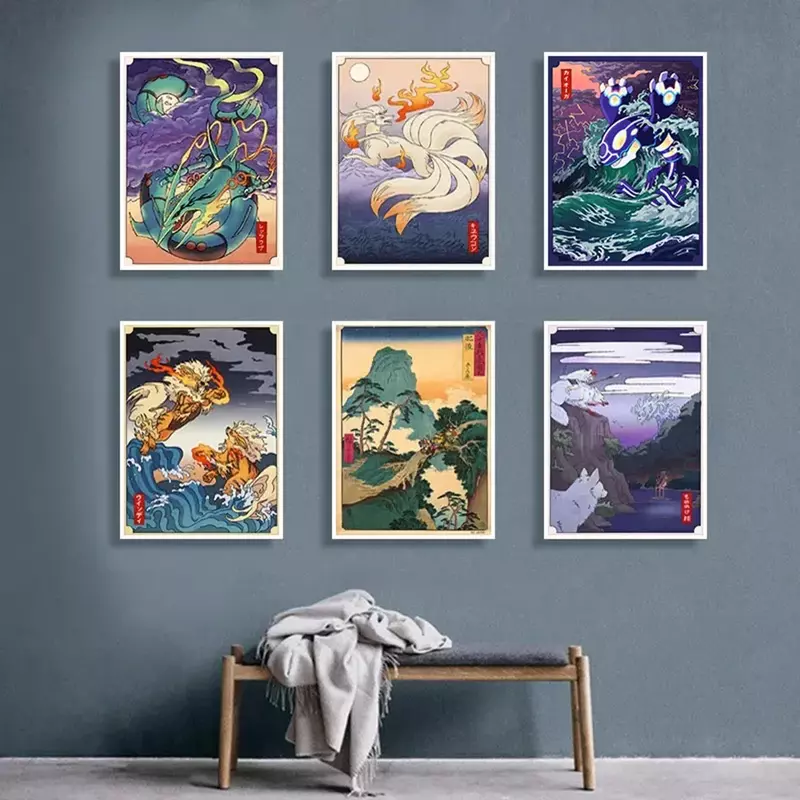 Klassieke Anime Pokemon Canvas Schilderij Chinese Stijl Hd Poster En Print Aquarel Muurkunst Foto Home Decor Kids Geschenken