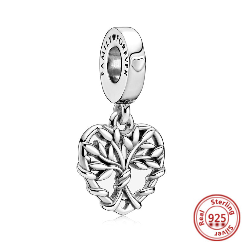 925 Sterling Silver Love Family Tree Snowflakes Dangle Beads Fit Pandora Encantos Originais Pulseiras DIY Bead Mulheres Jóias Fazendo