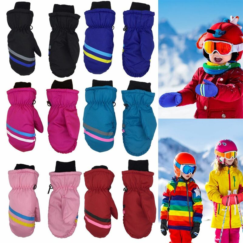 Guantes de esquí de manga larga para niños, manopla gruesa, cálida, a prueba de viento, impermeable, para nieve y Snowboard, montar al aire libre