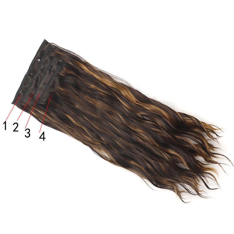 Zolin Synthetic 4Pcs/set Clip in Hair Extensions Long Layered Wavy Dark Brown Blonde Hairpiece for Women Daily Use
