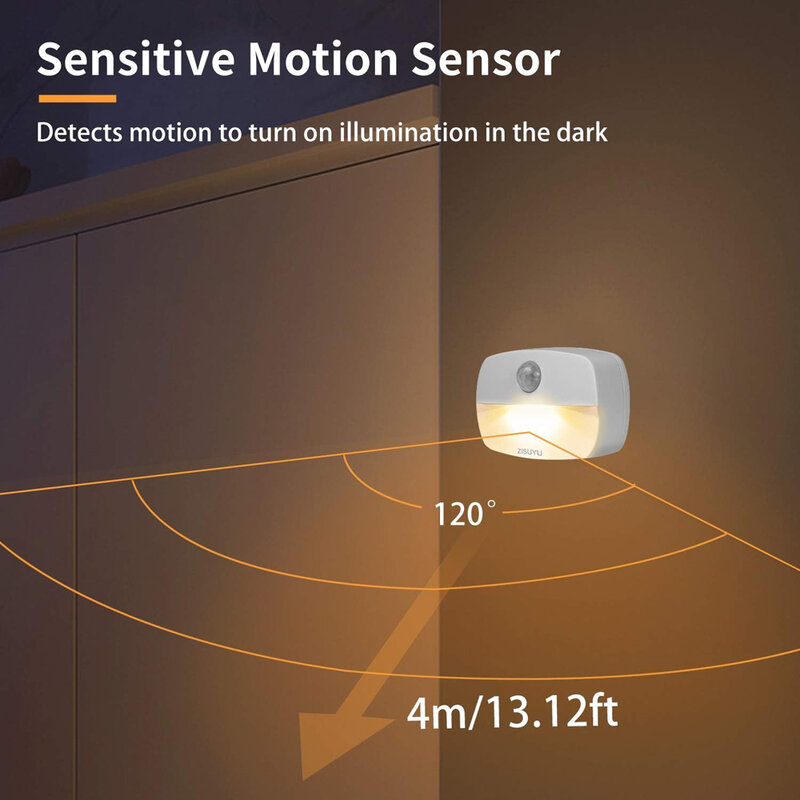 Motion Sensor Light Indoor LED Night Light Stick on Nightlight Battery Operated Lights for Hallway Stair Closet Bedroom Bathroom