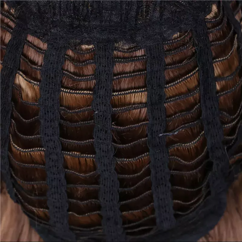 Wig bob pendek untuk wanita wig lurus coklat ombre rambut serat sintetis 28cm warna campuran
