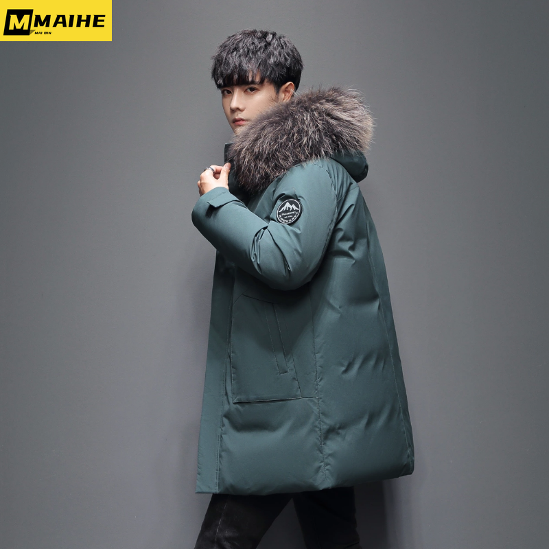 Autumn and Winter White Duck Down Jacket Men's high quality Big Wool Collar Cold-proof Warm Jacket Men's Hooded Long Down Jacket