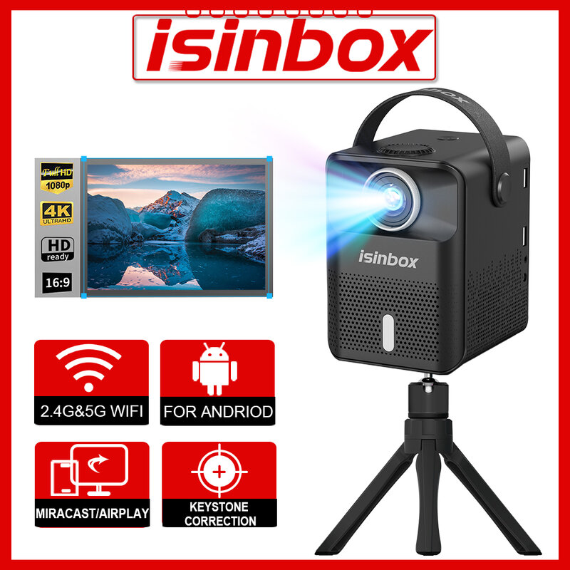 ISINBOX X8 جهاز عرض صغير محمول مع شاشات أندرويد 5G واي فاي المسرح المنزلي سينما العارض دعم 1080P فيديو LED أجهزة العرض