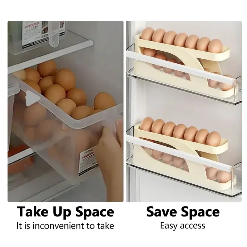 التلقائي التمرير البيض حامل Rack ، صندوق تخزين ، حاوية سلة البيض ، منظم ، ثلاجة المتداول ، موزع للمطبخ