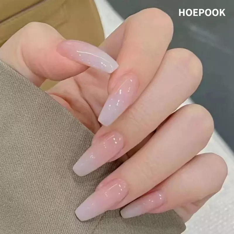 24 pz bara staccabile unghie finte rosa latte gradiente indossabile lungo Ballerina francese unghie finte premere su Nail Art copertura completa