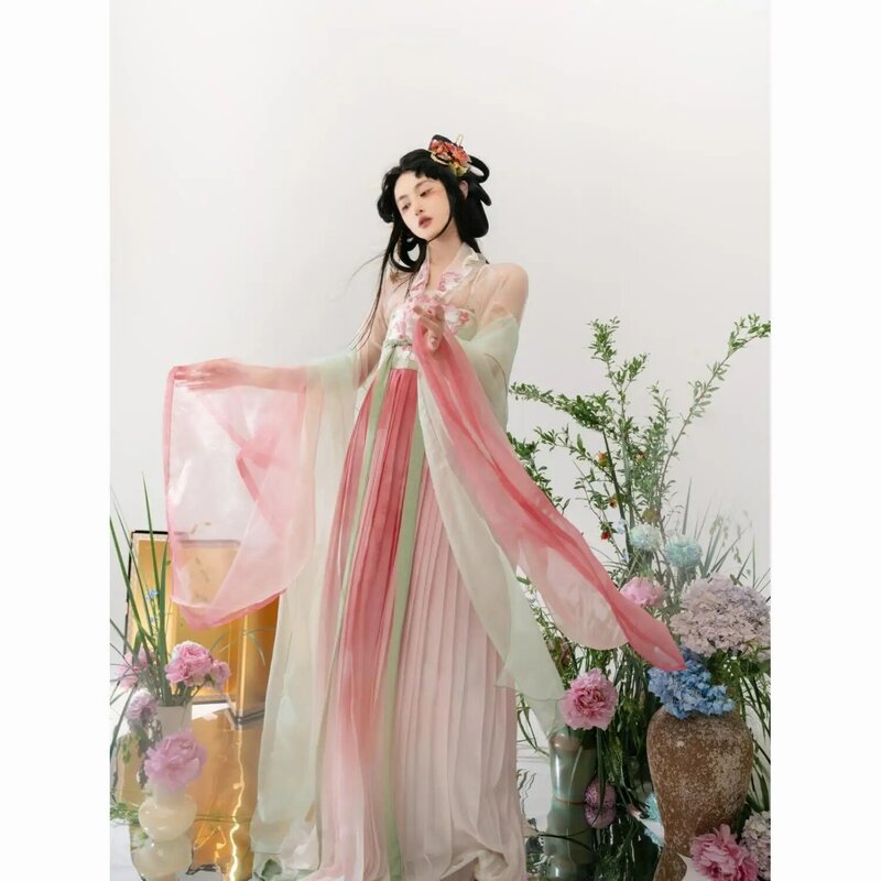 Red Hanfu female orange Chebule skirt Tang style big sleeve embroidery super fairy Han elements spring and autumn