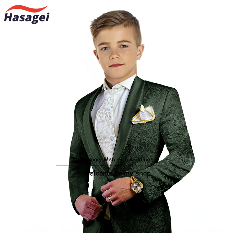 남아 세트 투피스 패턴 재킷 바지, 녹색 과일 칼라 디자인, 어린이 결혼식 턱시도, 무대 의류