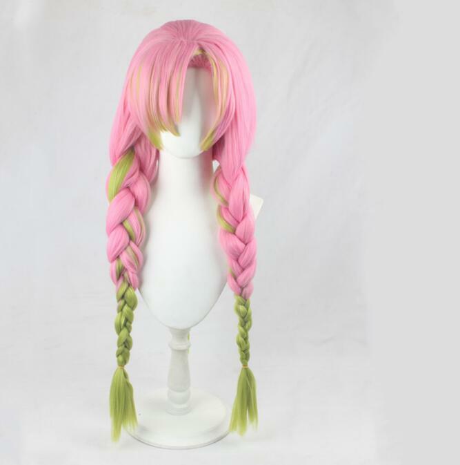 Anime Kanroji Mitsuri Kanroji peruka do Cosplay długie różowe zielony z trzema warkoczami peruka żaroodporna syntetyczne peruki do włosów