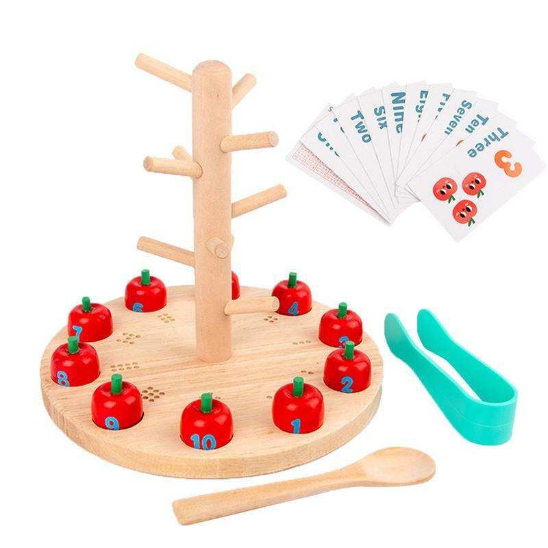 Montessori ปริศนาคณิตศาสตร์ไม้ผลไม้ของเล่นเด็กสำหรับเก็บแอปเปิ้ลเกมคณิตศาสตร์สำหรับเด็กปฐมวัย