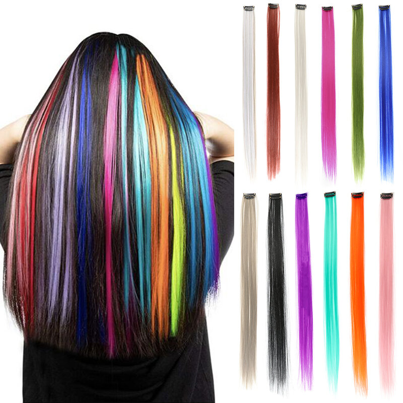 HAIRSTAR Synthetic Hair Extensions With Clips Heat Resistant Straight Hair Colorful Extension Hair Clip Womens