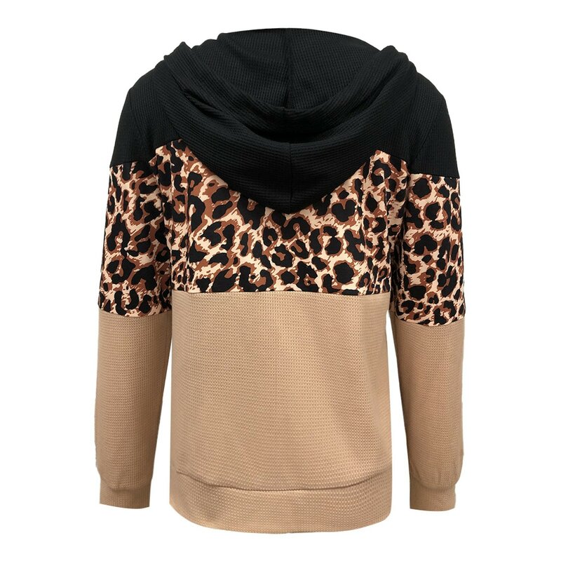 Vestes léopard à manches longues pour femmes, sweats à capuche décontractés, fermeture éclair optique, haut à capuche, manteau chaud, automne, hiver