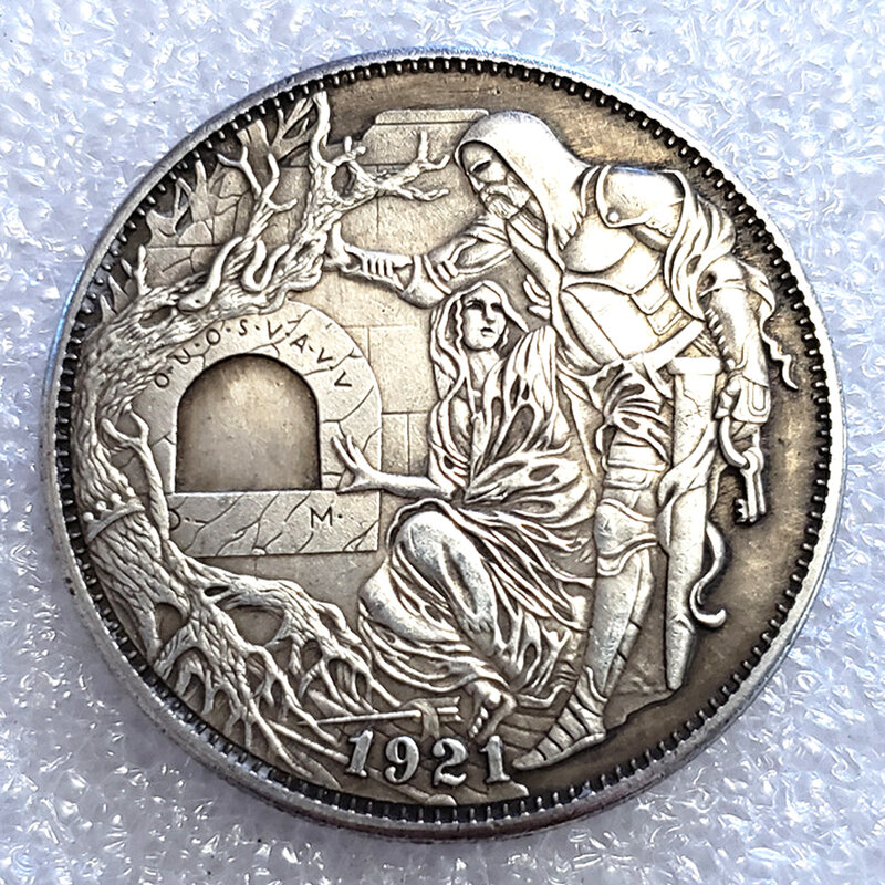 Perapian Natal 1921 mewah koin seni AS satu dolar kantung koin pasangan lucu koin peringatan koin keberuntungan + tas hadiah