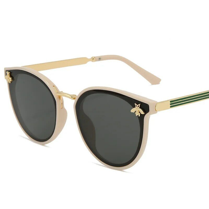 Women Designer Round Sunglasses Fashion Gradient Bee Sun Glasses For Men Ladies Oversized Mirror Shades Oculos UV400