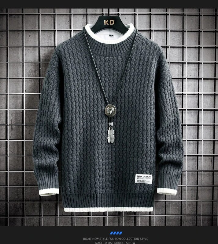 Padrão de listra do Natal masculino malha camisola, Harajuku Pulôver, Vintage O-pescoço, camisolas de inverno, S-4XL
