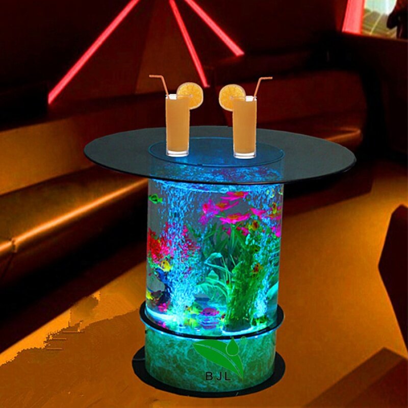 طاولة طعام أكريليك فاخرة ، أثاث LED للمطعم ، حوض أسماك المحيط ، مخصص