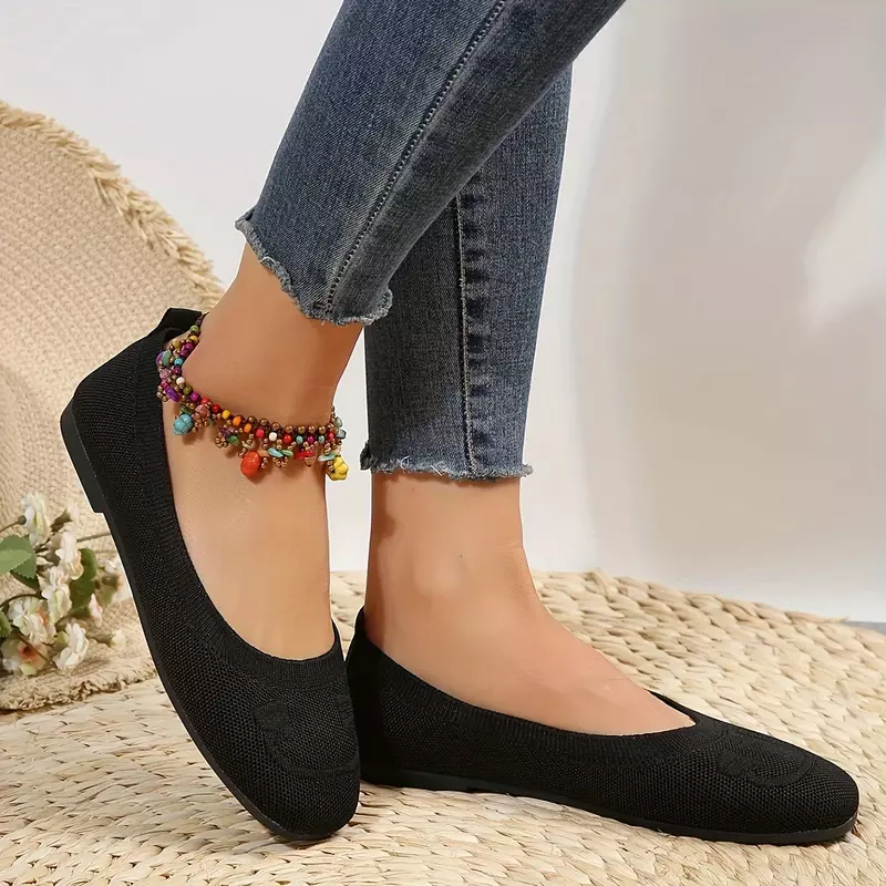 Zapatos planos De punto para Mujer, mocasines informales De malla suave, transpirables, Color sólido, para oficina
