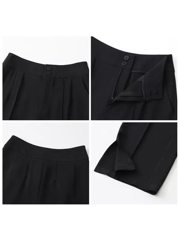 กางเกงผู้หญิง VEN เก๋สีดำหลวมเอวสูงผ่าข้างสำหรับผู้หญิงกางเกงผู้หญิงกางเกงขาม้าตรงฤดูใบไม้ผลิฤดูร้อน2024
