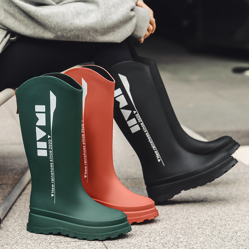 Botas de lluvia de PVC para mujer, zapatos altos antideslizantes para exteriores, Botas de lluvia para adultos, zapatos de goma antideslizantes impermeables de Color para el trabajo