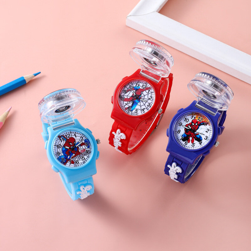 Reloj giratorio con tapa para niños, cronógrafo de cuarzo con dibujos animados de Frozen Princess Aisha SpiderMan, descompresión para estudiantes y niñas