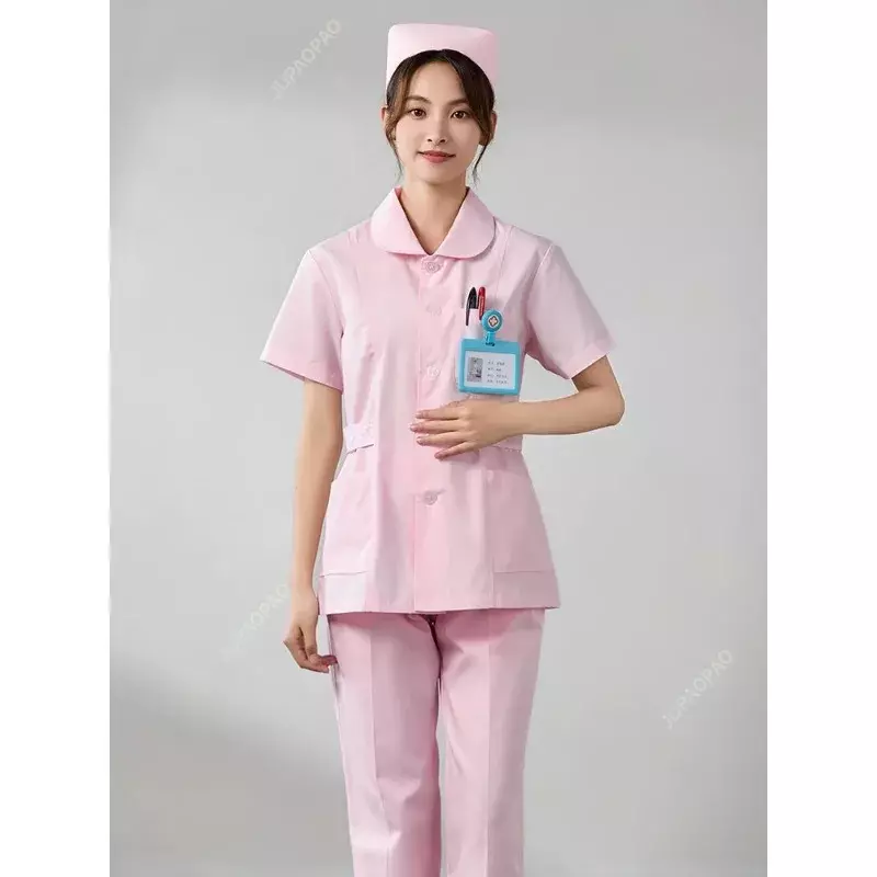 Nieuw Verpleegstersuniform Dames Korte Mouwen Winter Korte Split Pak Met Lange Mouwen Blauw Ziekenhuis Verpleeghuismedewerker Werkuniform