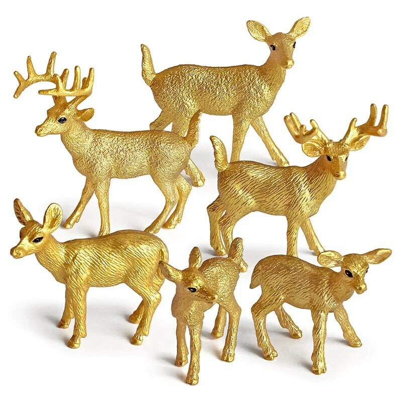 نماذج حيوانات صغيرة محاكاة لطيفة حديقة الحيوان عمل الشكل الذهب الغزلان الأيائل باك التماثيل الأطفال أطفال اللعب هدية جمع أرقام