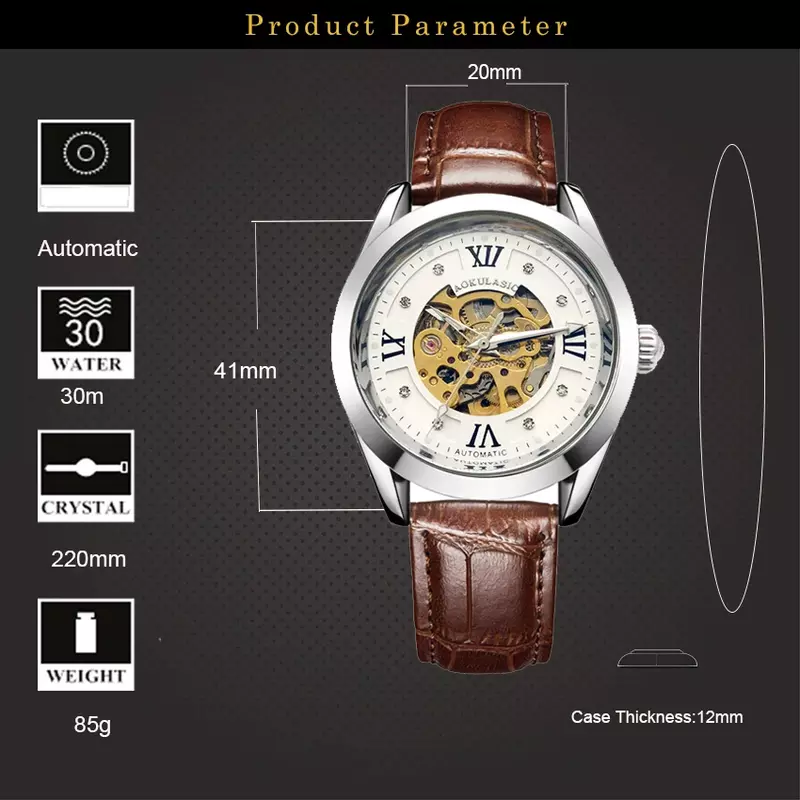 Мужские автоматические часы AOKULASIC, новинка 2023, роскошные деловые механические часы, мужские светящиеся наручные часы с вырезами, мужские часы
