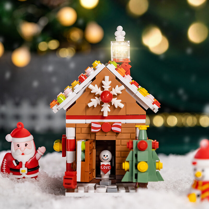 Ensemble de blocs de construction d'ornement de Noël de ville pour enfants, père Noël créatif, arbre de Noël, jouets en briques, cadeau de Noël, porte-stylo