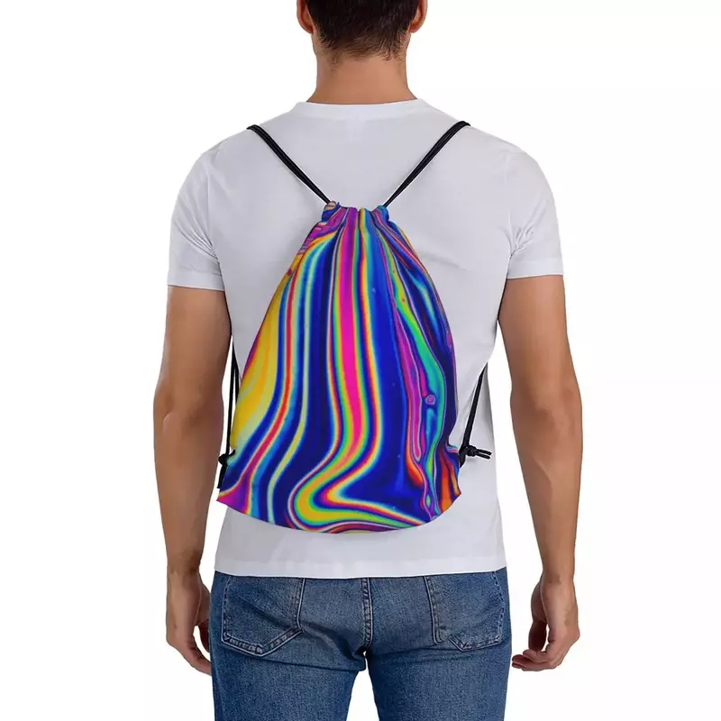 Ransel pola Psychedelic tas tali serut portabel kasual tas saku bundel tali serut tas buku untuk siswa perjalanan