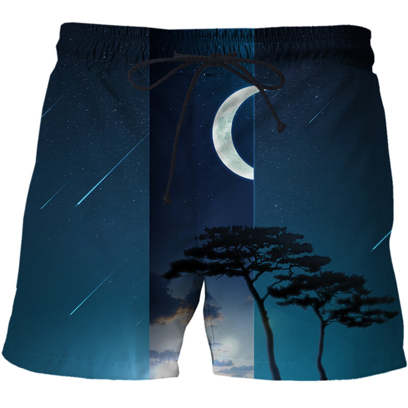 Fashion night sky pattern European and American men's beach pants Personalized seaside 3D swimsuit men's comfortable fitness pan