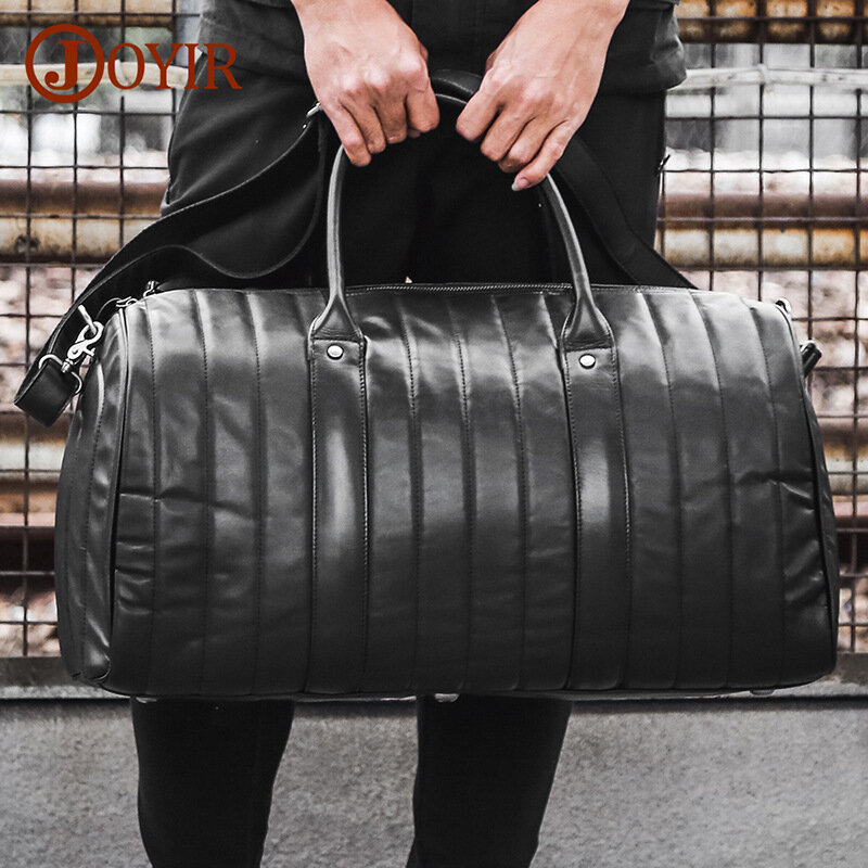 Tas duffel lipat pria, kantung koper berpergian besar retro kulit modis baru