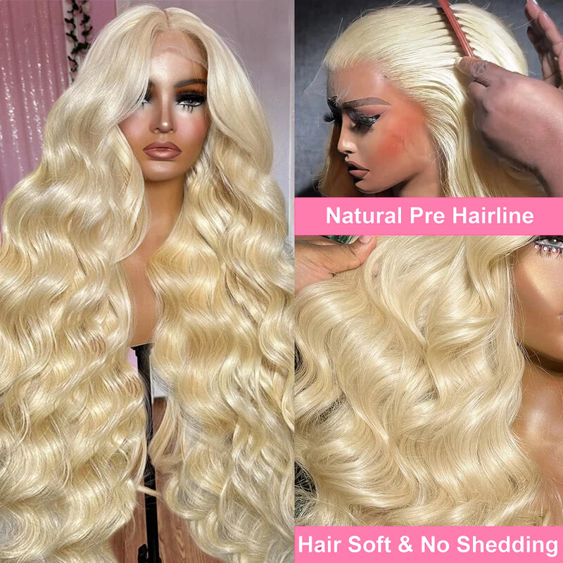 Honey Llond Body Wave Lace Frontal Wig para Mulheres, Cabelo Humano Brasileiro, HD Transparente, Colorido, 13x4, 613, 13x6