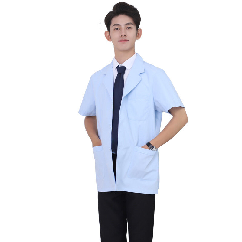 Male doctor's short white coat, long sleeved pure cotton laboratory suit, pharmacy medical work suit, short sleeved