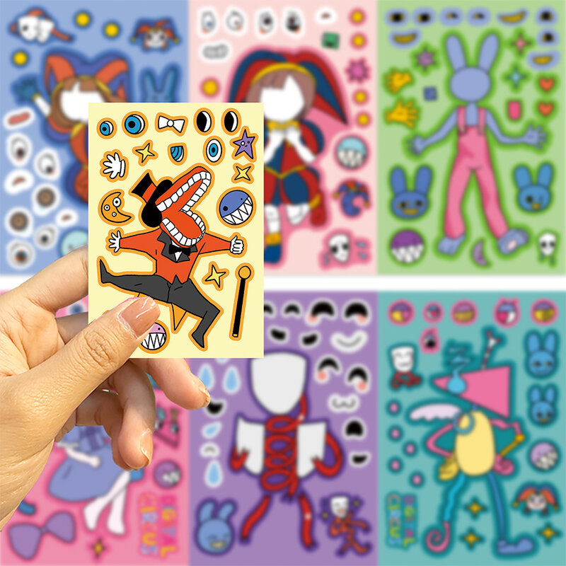 8/16 Sheets Make a Face Stickers Aesthetic Assemble Jigsaw DIY Cartoon Sticker Kids Educational Toys