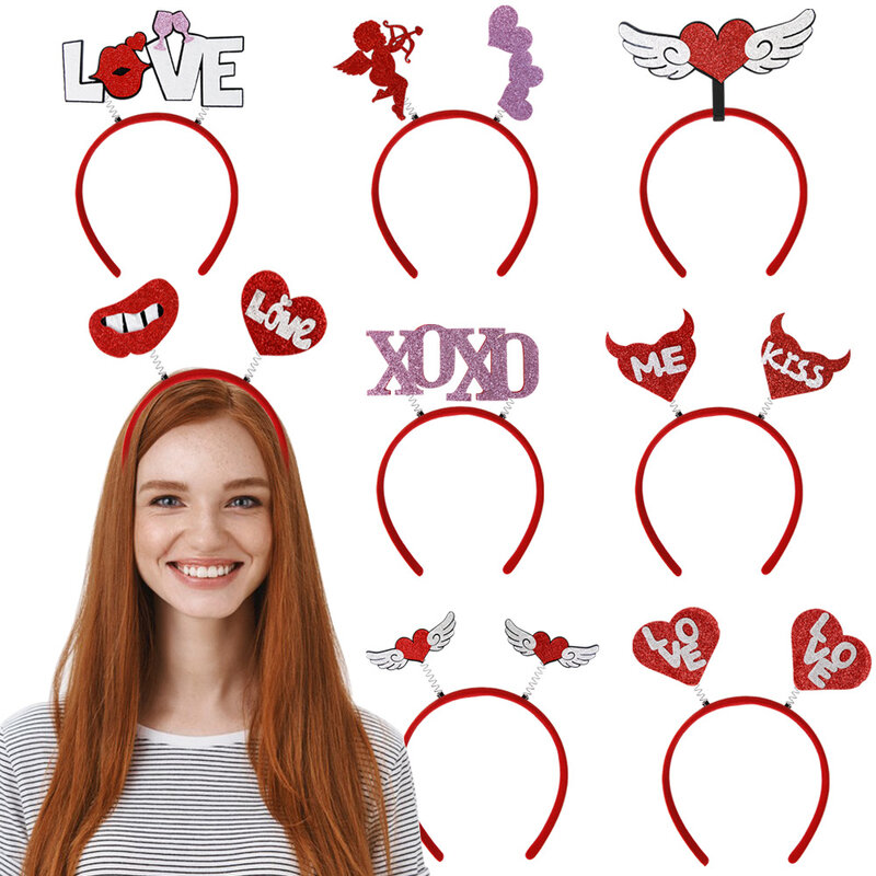 Heart Day Headband Hair Hoop Valentine S Valentines Headdress Love Headbands Women Red Boppers Head Wedding Cupid Costumehoops