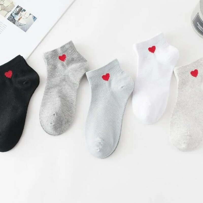 Cotton Embroidery Short Version Spring And Summer Essential Women's Hosiery Korean Style Socks Ankle Socks Love Heart Shape