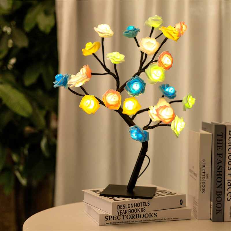 Luci di fata a LED luci notturne Decorative USB Power lampada da tavolo con luce di ramo di albero di rosa artificiale per la decorazione di san valentino di nozze