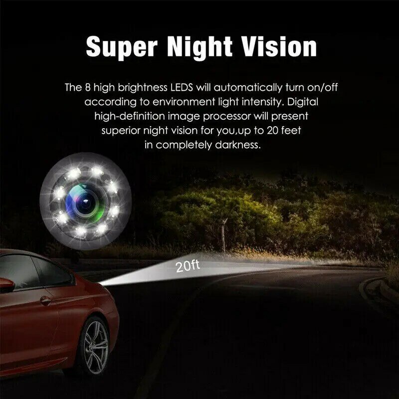 Câmera de visão traseira do carro impermeável, visão noturna, inversão, estacionamento automático, CCD, LED, monitor de backup automático, vídeo HD de grande grau, novo