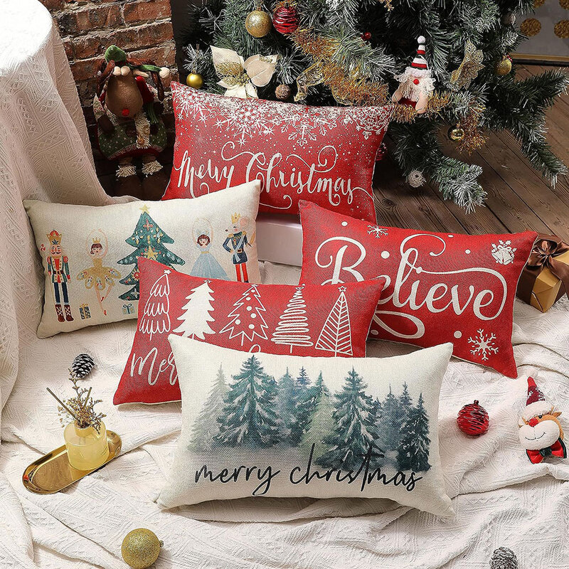 Feliz Natal Capa De Travesseiro Decorativa, Linho Fronha, Almofada Do Sofá, Decoração De Natal, Decoração De Casa, 30x50cm