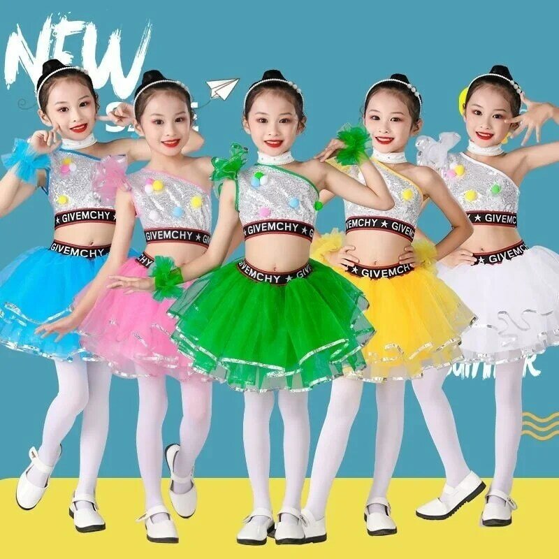 New Children Wear Women Girls Sequin Hip-hop Jazz Kids Dance Competitions Performance Stage Clothing