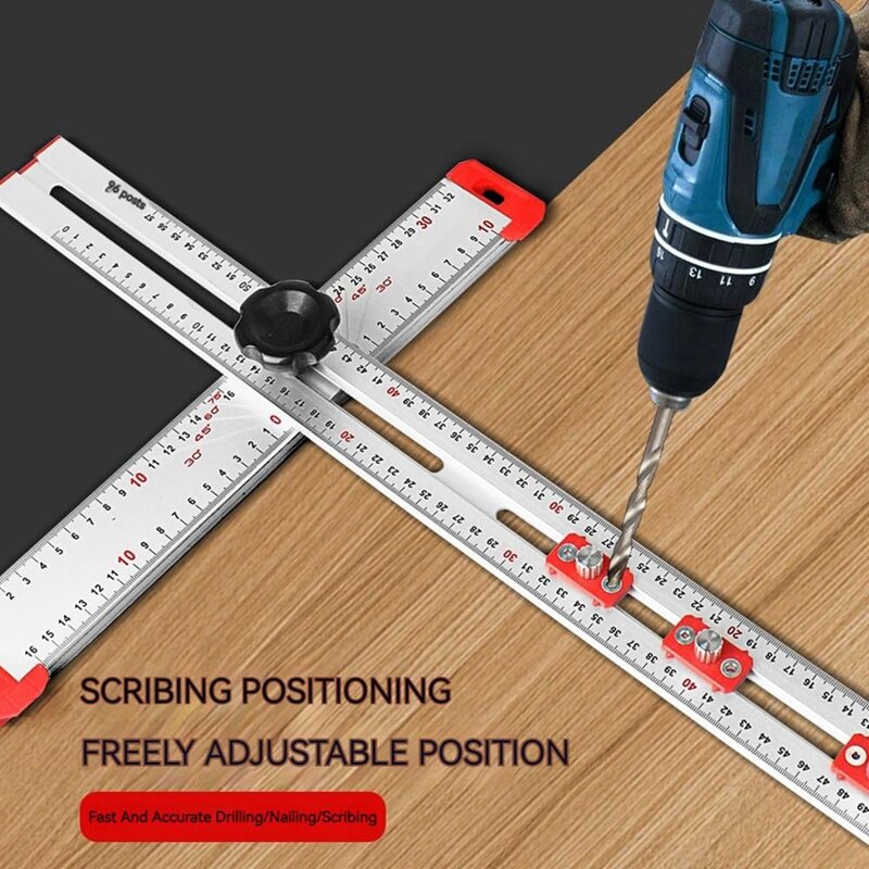 2-In-1 Drilling Positioning Ruler,T Square Woodworking Ruler, Cabinet Hardware Clamp, Cabinet Hole Drilling Template