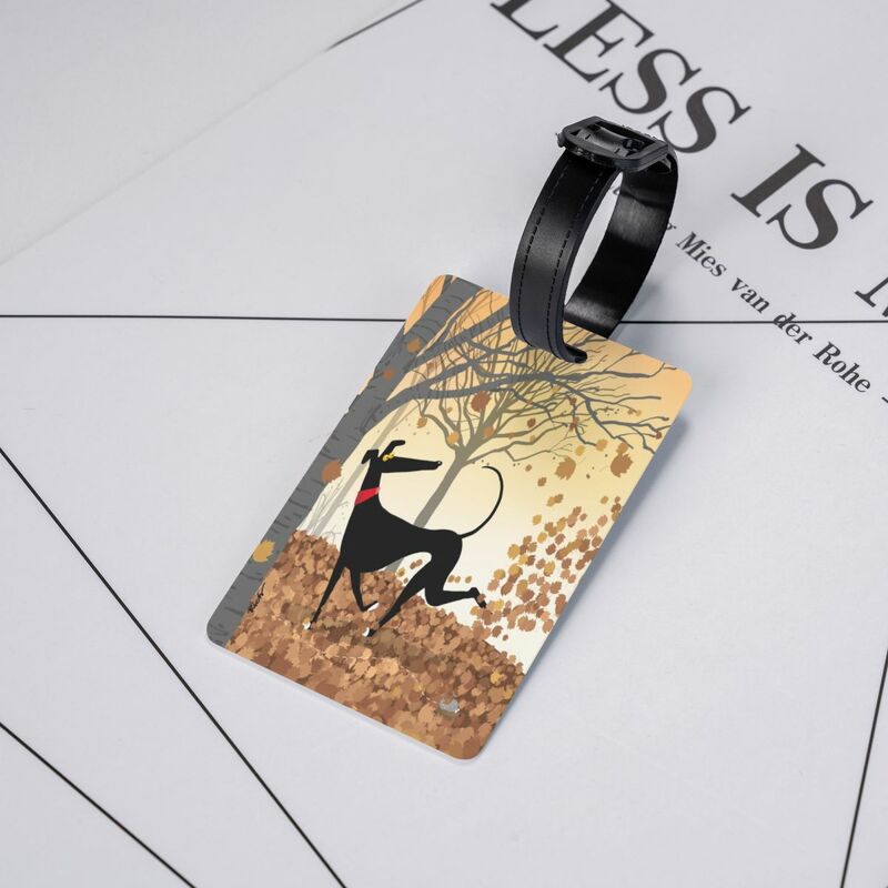 Custom Autumn Hound Greyhound Dog Luggage Tags for Suitcases Sighthound Whippet Cartoon Pattern Privacy Cover Name ID Card