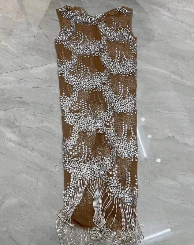 Shuilianhua-vestidos con flecos y cadenas de cristales plateados para mujer, Mini vestido Sexy para Celebración de cumpleaños, traje de baile, vestido de fiesta de graduación