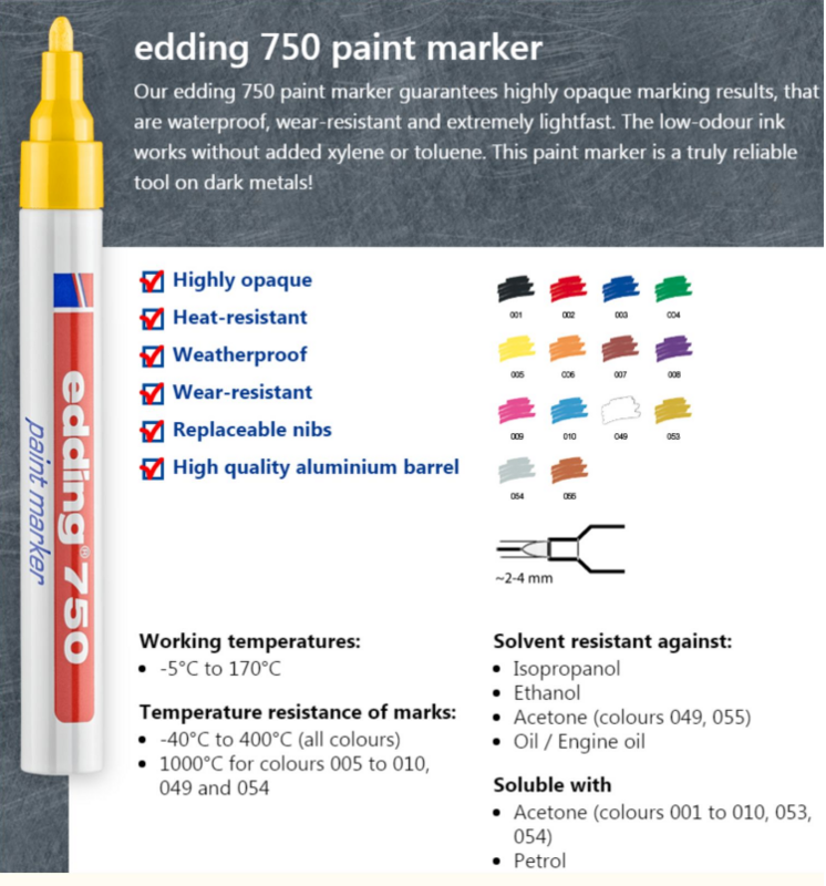 Rotulador permanente resistente al agua Edding 750, marcador de pintura metálica para productos industriales, bolígrafos de pintura profesionales, 1 unidad