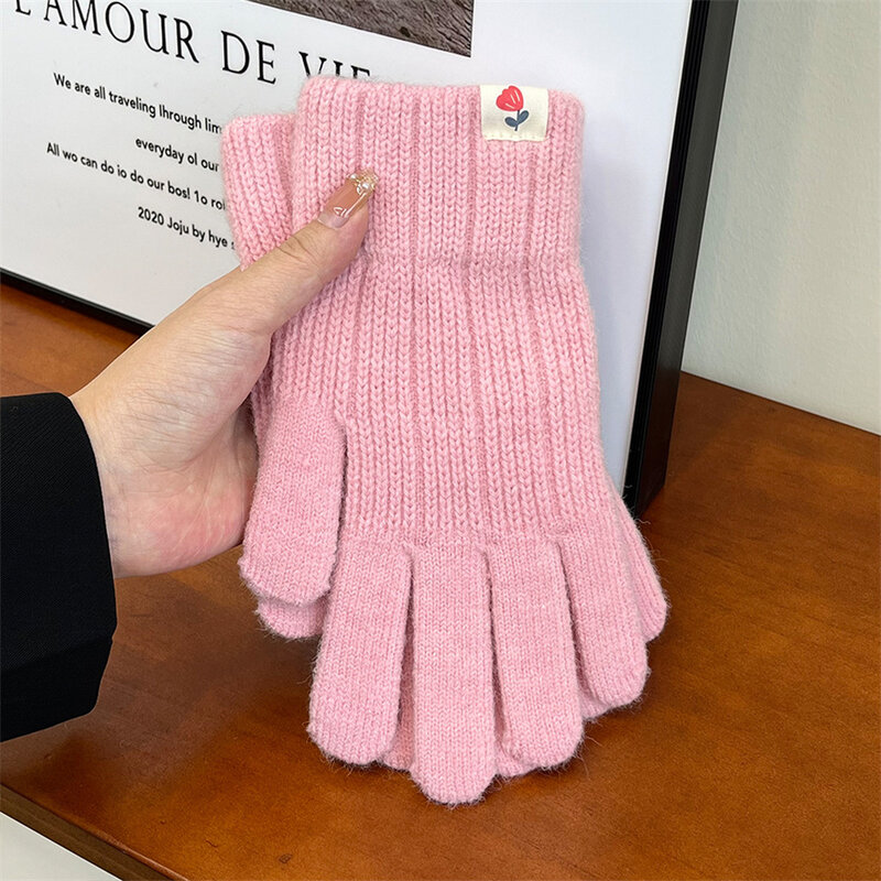 Luvas de lã cheia de lã esticada para homens e mulheres, luvas quentes, tela sensível ao toque, acessórios femininos de crochê, inverno, 2023