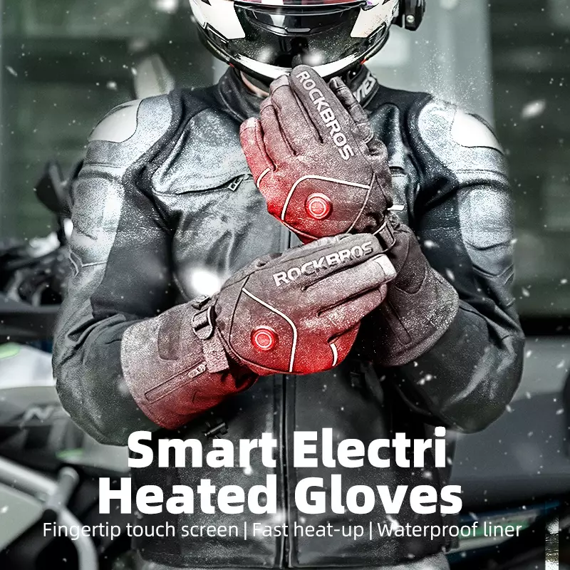 Rockbros-加熱的な長い戦術的な手袋、電気冬用手袋、3レベル、4000mAh充電式バッテリー、加熱、暖かい