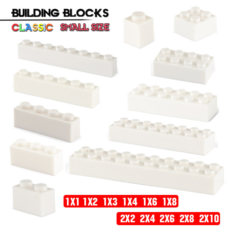 Blok Bangunan 1X4 1X8 2X6 2X8 2X10 Lubang Bata Putih Aksesori Dasar Kreativitas Pendidikan Kompatibel Merek Mainan Blok Bangunan