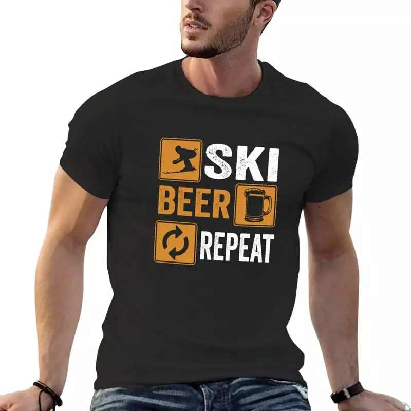 Ski Beer Repeat Downhill Skiing Shirt T-Shirt sweat oversized mens cotton t shirts
